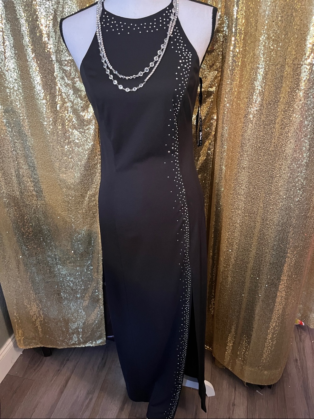 Zum Zum by Niki Livas Black Halter Rhinestone Evening Gown